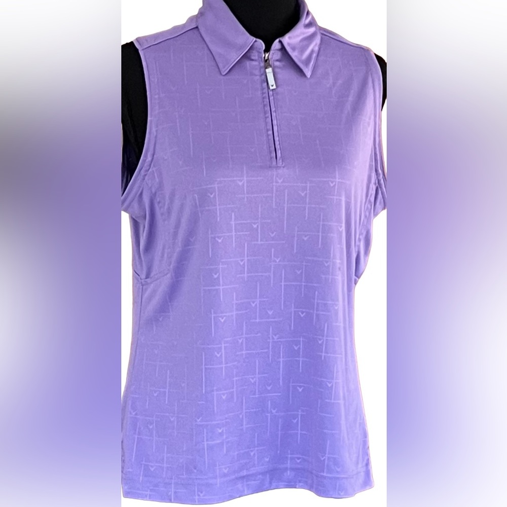 Callaway 1/4 zip logo sleeveless collar golf shirt, purple, size L
